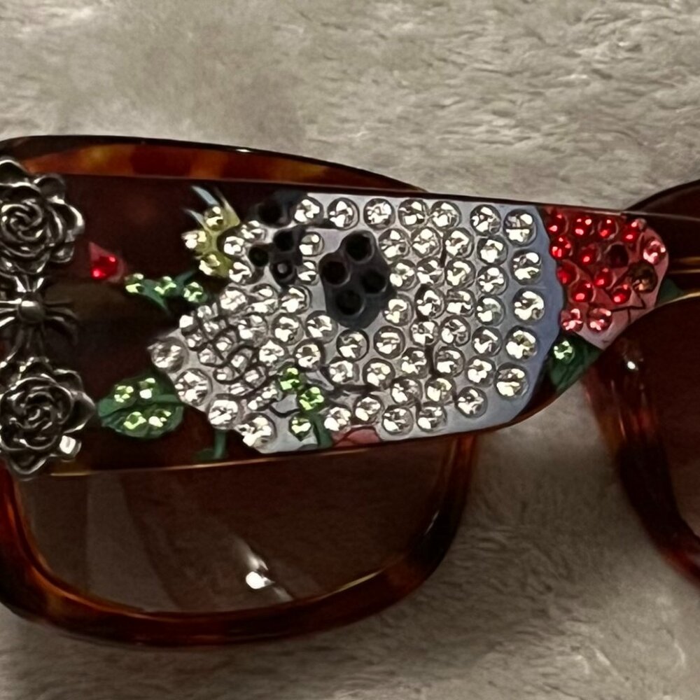 RARE/ED HARDY TATTOO Sunglasses Black Skull & Roses EHS001 Crystals W/Case - Picture 6 of 16